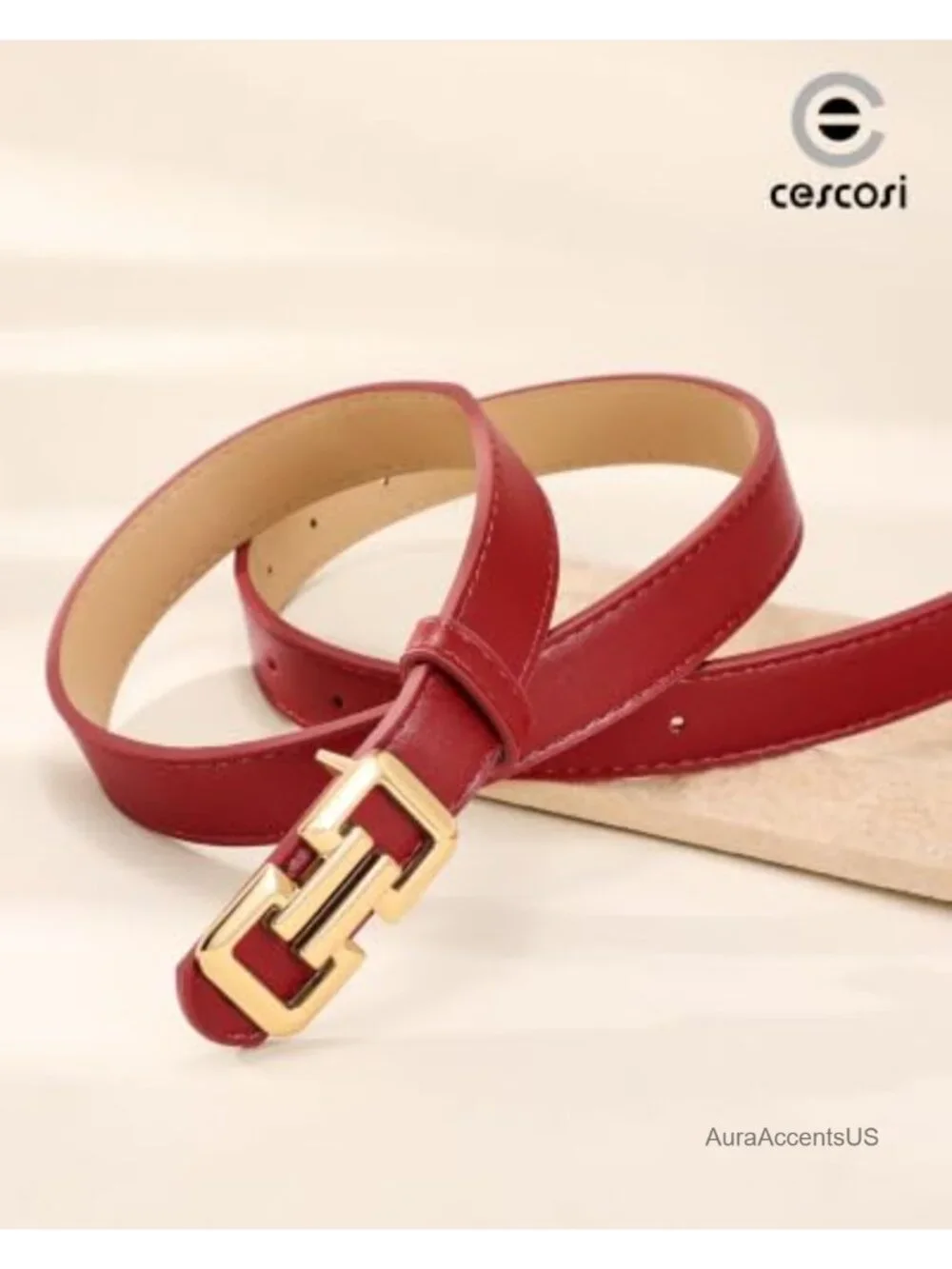 3 Pack Faux Leather Belts for Women with Gold Hollow Square Buckle - Versatile